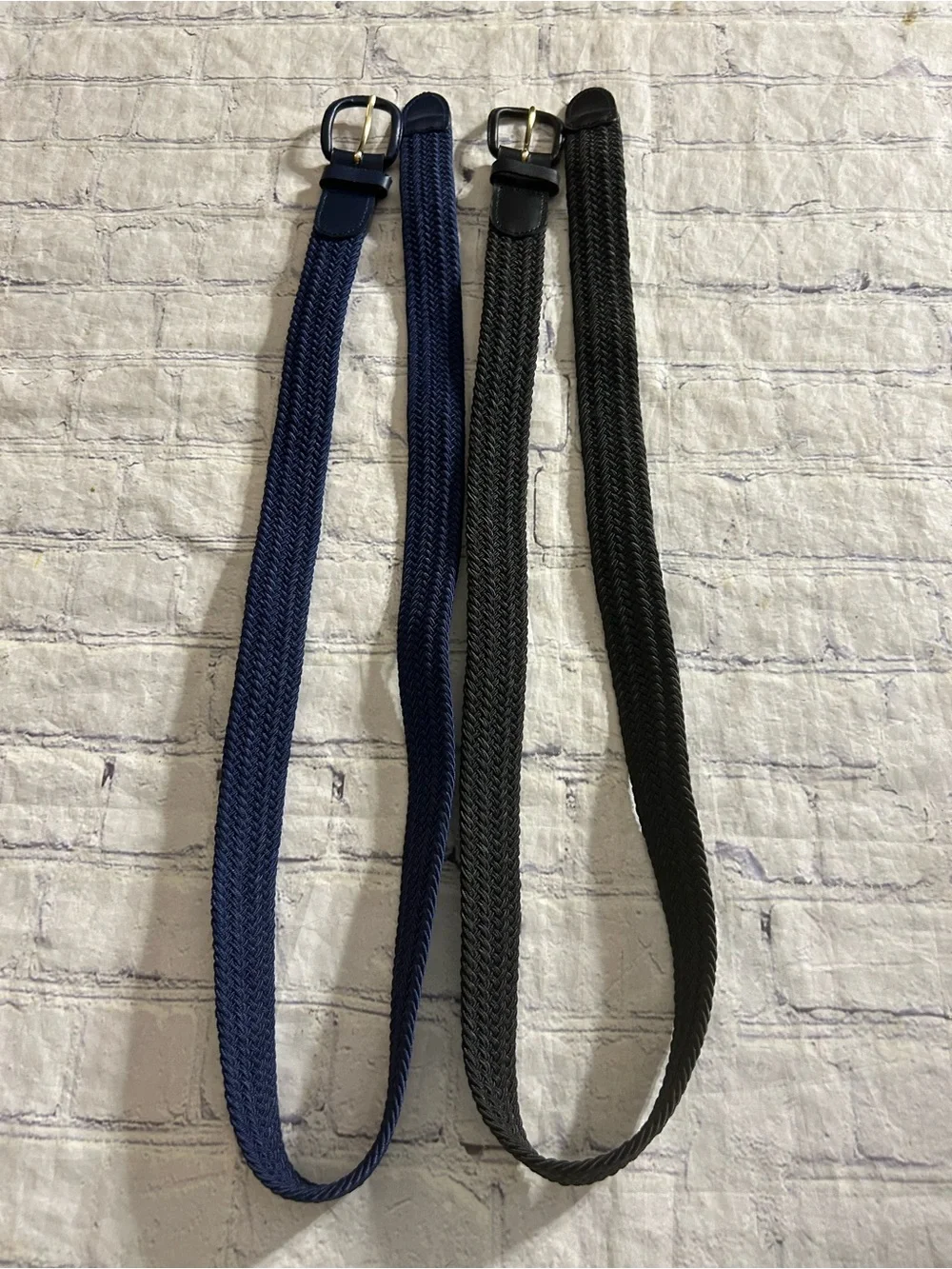 VINTAGE BONDED LEATHER BLACK & NAVY TAIWAN MADE WOVEN STRETCH MENS BELTS L 38-40